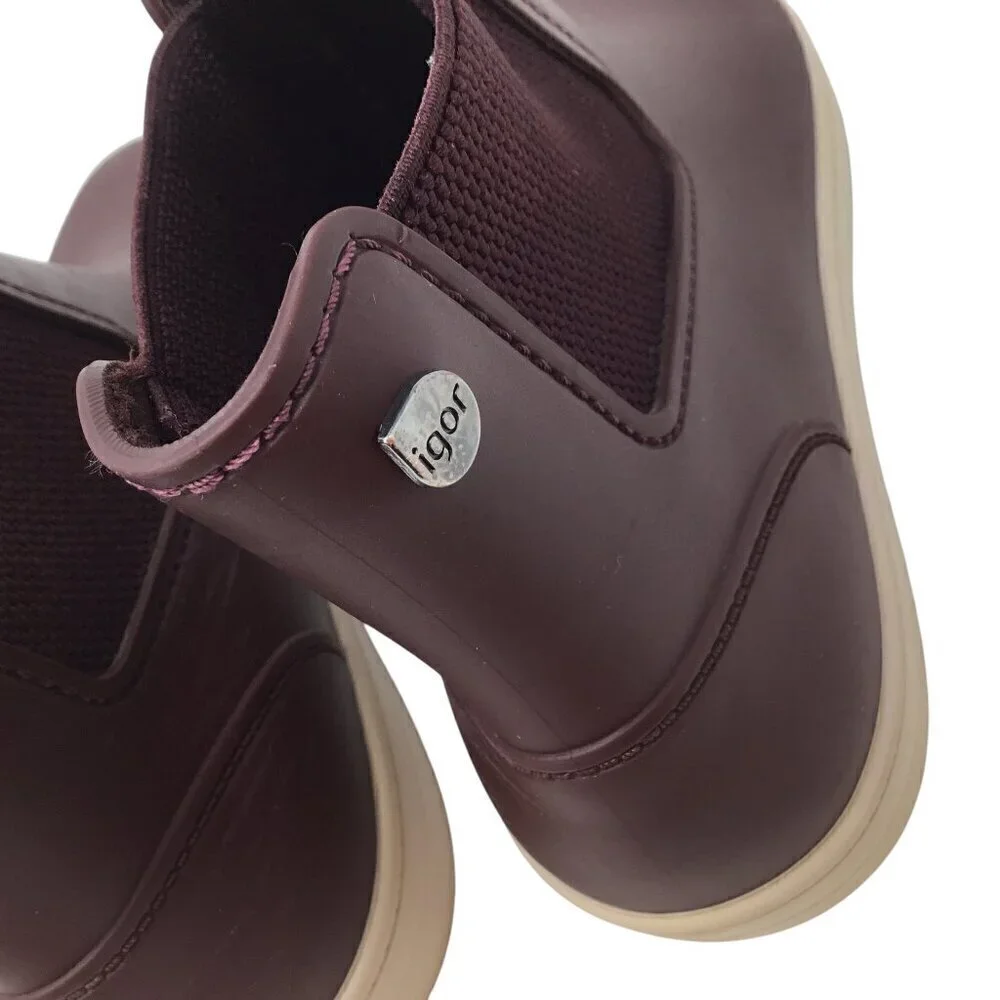 Igor Basquet Crema Boots Rain Waterproof Pull On Ankle Short Wine Size 40 / US 9